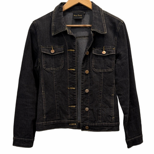 Classic Black Denim Jacket with Gold Stitching